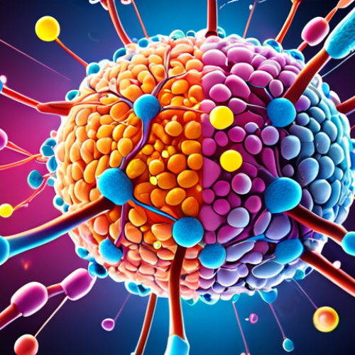 Home 15 **
A vibrant, colorful illustration depicting a cellular environment. Show glucose molecules being broken down in a series of redox reactions (emphasize electron transfer). Highlight oxygen molecules acting as the final electron acceptor. The overall feel should be energetic and illustrate metabolism powering a human figure (running or doing an activity). Style: Digital art, bright colors, focus on biological accuracy blended with artistic interpretation.
**