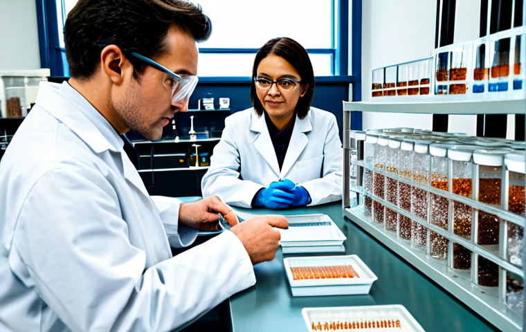 A diverse team of professional material scientists, fully clothed in modest lab coats and safety glasses, meticulously examining a collection of distinct material samples on a sleek, well-lit lab bench in a modern research facility. One scientist points to a shimmering copper wire, another observes a clear diamond crystal, and a third holds a container of salt crystals, visually representing different chemical bond types. A holographic display in the background shows simplified molecular diagrams of covalent, ionic, and metallic bonds. The scene is well-lit, with a clean, organized aesthetic. Perfect anatomy, natural pose, correct proportions, well-formed hands, proper finger count. Professional photography, high detail, high quality, safe for work, appropriate content, fully clothed, family-friendly.