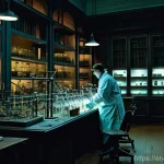 화학의 역사와 미래 - **Prompt:** A visually rich scene depicting the evolution of chemical discovery. On one side, an old...