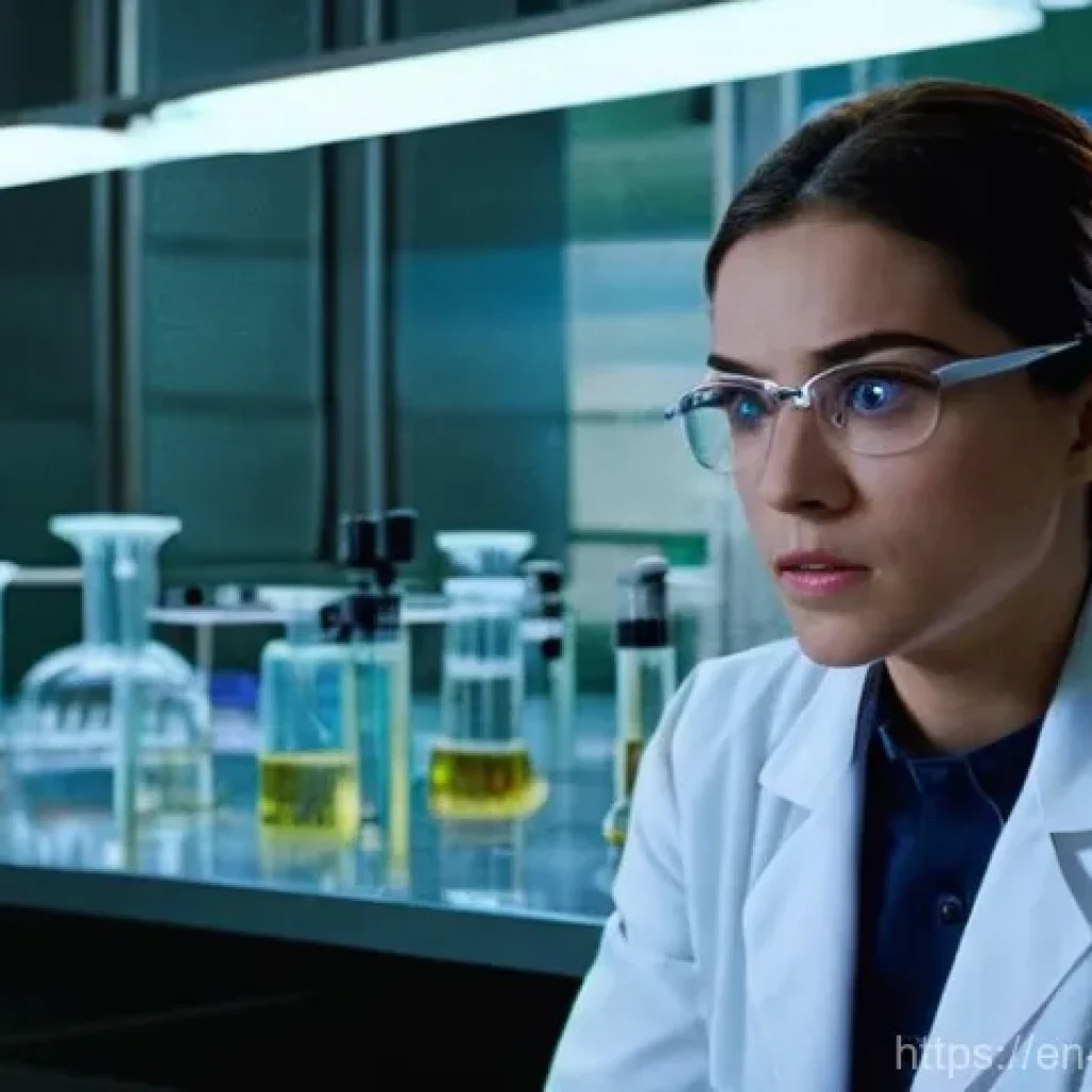 실험 재료 준비법 - **Prompt 1: The Frustrated Discovery of a Lab Pitfall**
    "A female scientist, appearing to be in ...