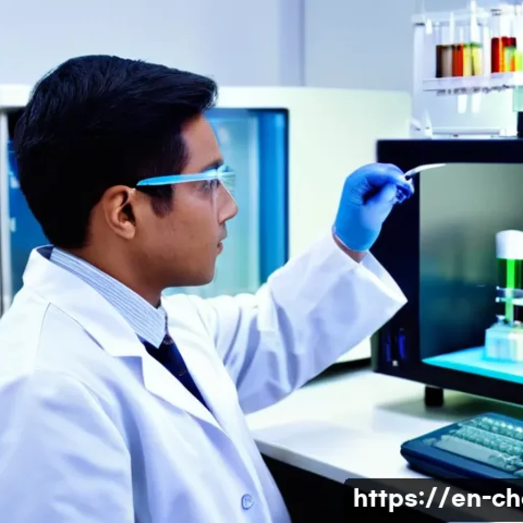 화학적 분석 방법 - A modern chemistry laboratory scene showing a scientist wearing a white lab coat and protective glas...
