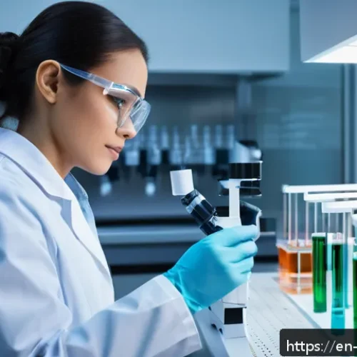 분석화학 기초 - A modern analytical chemistry laboratory scene showing a scientist wearing a lab coat and safety gla...